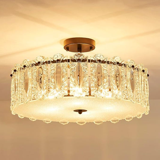AGV LIGHTING Flush Mount Chandelier Light Fixture, Modern Black Chandelier, D20 x H10, E12 Base 4-Lights, Glass Shade & Black Finish