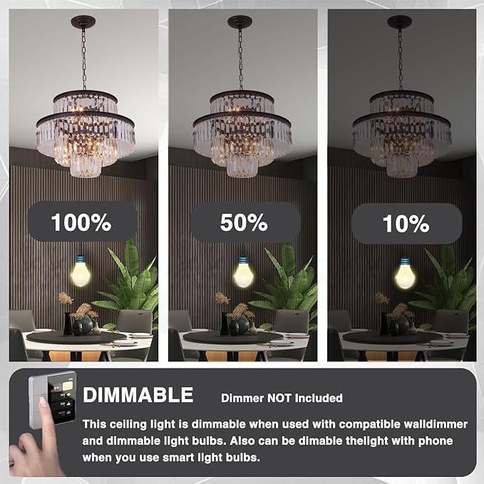 Crystal Chandelier Pendant Light Fixture 7-Light 4-Tier Brown Chandeliers for Dining Room, Bedroom, Entryway, Living Room