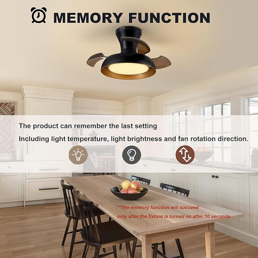 23 Inch Black and Gold Ceiling Fan with Light and Brown Retractable Blades Small Led Light Fixture Ceiling Modern Fandelier Fan Lights Cei ling Fixtures for Bedroom Dining Room Kitchen