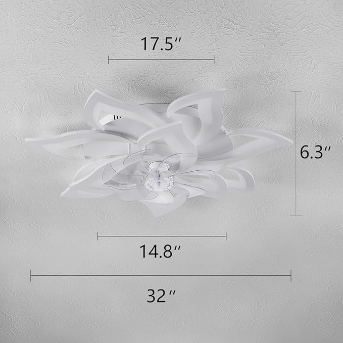 Yfrest Modern Ceiling Fan with Light and Remote, Low Profile Ceiling Fans with Lights, 32 Inch Flush Mount Ceiling Fan with 3 Light Color 6 Speeds, Fandelier Ceiling Fan for Living Room, Dining Room