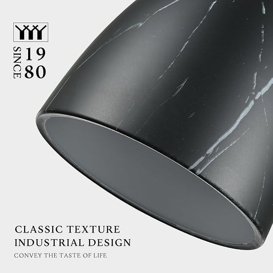 Modern Marble Pendant Light, 8.2"x7.9" Metal Hanging Light Fixture with Faux Black Stone Finish, 15"-72" Adjustable Line, E26 Socket for Office, Living Room, Dining Area – Midnight Stone