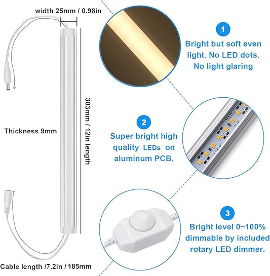 Litever Under Cabinet LED Lighting Kit, Super Bright, 6 PCS 12” Slim Light Bars, 31W 2000 Lumen, Dimmable, Plug or Wired Power Adapter, for Kitchen Cabinets Counter Shelf Workbench (Warm White 3000K)