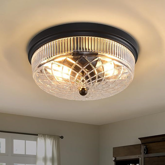 Semi Flush Mount Ceiling Light with Clear Glass Shades,3-Lights Industrial Semi Flush Mount Ceiling Light, 3-Light Industrial Black Light Fixtures Ceiling Mount for Kitchen Living Room Foyer