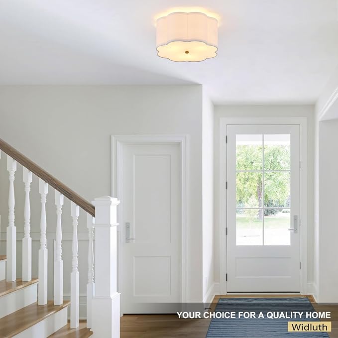 12.99“ Semi Flush Mount Ceiling Light Fixture Modern 3-Lights Gold Drum Ceiling Lighting Vintage Linen Ceiling Lamp for Laundry Room, Kitchen, Basement, Dining Room, Bedroom