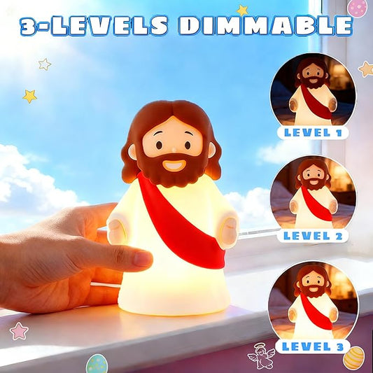 Jesus Night Light Rechargeable Bedside Night Light Dimmable Silicone LED Light Ideal for Religious Gatherings, Gifts for Sunday School, Baptism Presents, Easter Egg Decorations (red)