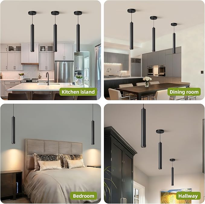 OKELI Black LED Mini Pendant Light, Dimmable Hanging Pendant with Adjustable Beam Angle, 3CCT 2700K–6000K Modern Pendant Light for Kitchen Island, Bar Counter or Bedroom, 7W 14.96", 1 Pack