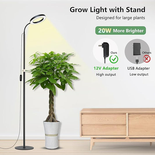 Grow Light for Indoor Plants, Full Spectrum LED Tall Plant Lights with Timer, 3 Color Modes Standing Floor Growing Lamp, 68" Height Adjustable, 10 Dimmable Levels for Large Plants