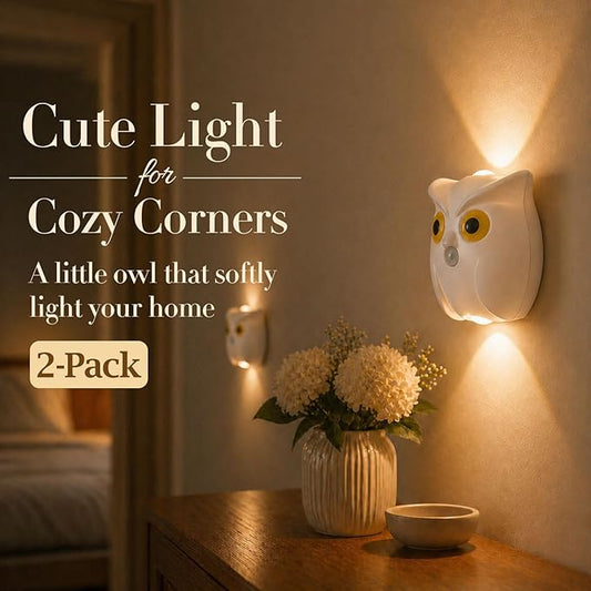 2-Pack White Owl Wall Lamp, Cute LED Night Light for Bedroom Decor, Warm Ambient Lighting for Kids Room, Nursery & Hallway, Creative Animal Wall Light, Gift for Home Decoration