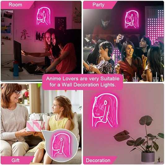 Japanese Anime Neon Sign for Girls Room, Dimmable Darling in The Franxx Zero Two for Light Wall Art Decor, Handmade Pink Neon Sign Funny for Bedroom, Birthday, Valentine's Day Grifts