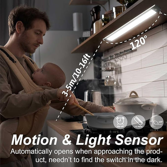 LEPOTEC 2 Pack Under Cabinet Lighting,54 LED Motion Sensor Light Indoor,2500mah Rechargeable Under Counter Lights Wireless,Magnetic Battery Operated Closet Night Lights for Kitchen,Bedroom,Stairway