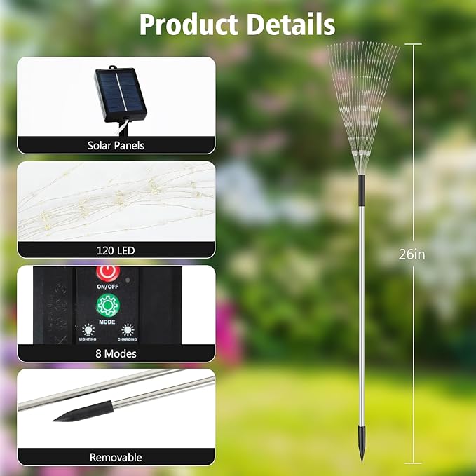 echosari Solar Garden Lights Outdoor, Total 6 Pack 720 LED Firework Lights with Auto On/Off 8 Modes IP65 Waterproof Landscape Light for Outdoor Yard Pathway Garden Decor (Warm White)