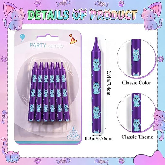 Conelist 12 Pcs Kpop Cat Themed Birthday Candles Purple Blue Birthday Decorations Cartoon Movie Cake Toppers for Kpop Themed Party Supplies