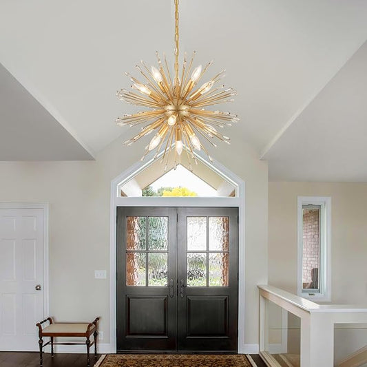 MEIXISUE Modern Sputnik Chandelier,Gold Firework Pendant Light 12-Light Dining Room Chandeliers Hanging Light Fixture for Kitchen Foyer Living Room Entryway UL Listed