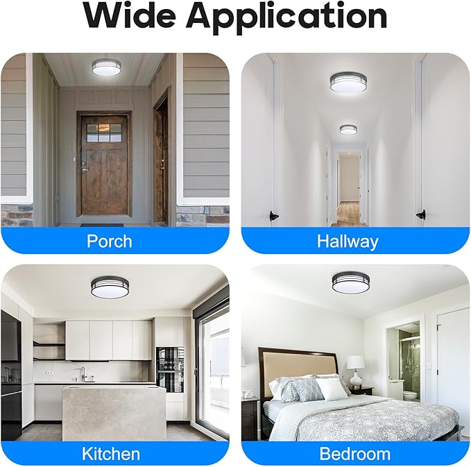 WISBEAM 10 Inch LED Ceiling Lighting Fixture, 23W Black Flush Mount Ceiling Light with 5CCT(2700K/3000K/3500K/4000K/5000K), Dimmable LED Light Ceiling Mount for Kitchen Bathroom Hallway, 2 Packs
