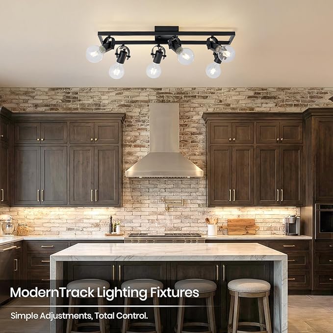 KEESFU 6-Light Black Track Lighting Fixtures Ceiling, Modern Kitchen Track Light Kit with 6 Rotatable Heads, for Kitchen, Hallway, Living Room (Bulbs Not Included)