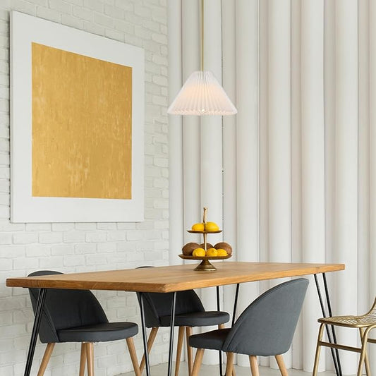 GLOBE Electric x Novogratz 67000103 1-Light Pendant Light Fixture, Matte Brass, Off-White Pleated Fabric Shade, Adjustable Hanging Height, Ceiling Lighting for Kitchen Island, Hallway, or Dining Room