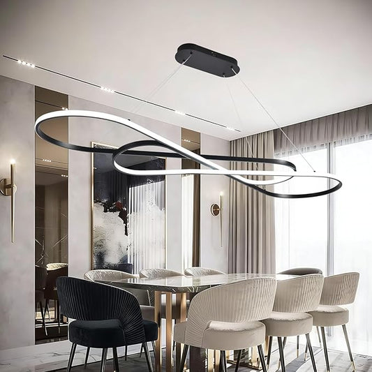 Large Modern LED Pendant Light 59.06" LED Chandelier for Dining Room Light Fixture Modern Height Adjustable Kitchen Island Ceiling Hanging Pendant Chandelier for Dining Table with Remote
