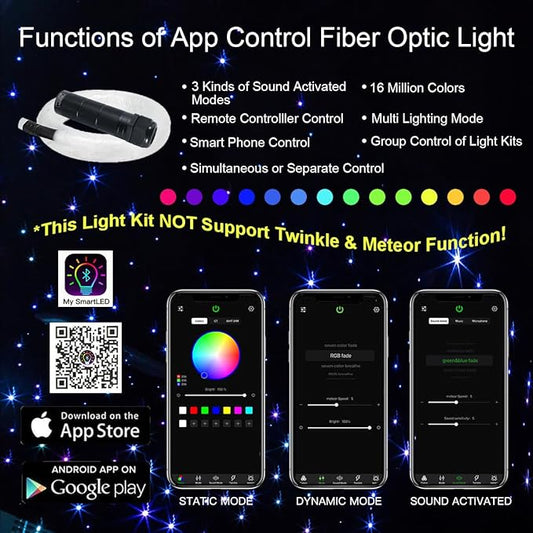 AKEPO 6W Fiber Optic Starlight Headliner Lights, 430pcs(0.75+1+1.5mm) 9.8ft/3m Mixed Optical Fiber +Sound Activated+28key RF Remote/APP Control Car Home Star Ceiling Light Kit