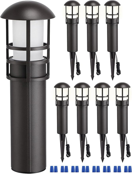 LEONLITE 8-Pack Low Voltage Landscape Pathway Lights 3W Landscape Lighting 12-24V LED Bollard Path Lights Wired CRI 90+ Aluminum Pathway Lighting for Walkway Yard Garden, ETL Listed, 4000K Cool White
