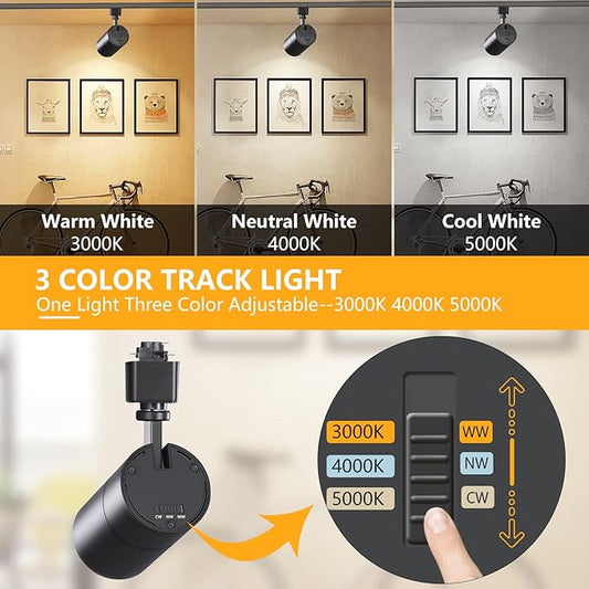 VANoopee 10 Pack 3-Color 20W H Track Lighting Heads Dimmable No Flicker Bright LED Track Lighting Fixtures for Accent Task Retail Kitchen Ceiling Track Light H Type - CRI90+ 36° 2000lm Black