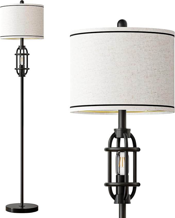 G-SAFAVA 62.5" Floor Lamp for Living Room Industrial Black Standing Tall Lamps for Bedroom Mid Century Modern Corner Floor Lamps for Office Nursery Reading Light Room Lamp, Bulbs Included
