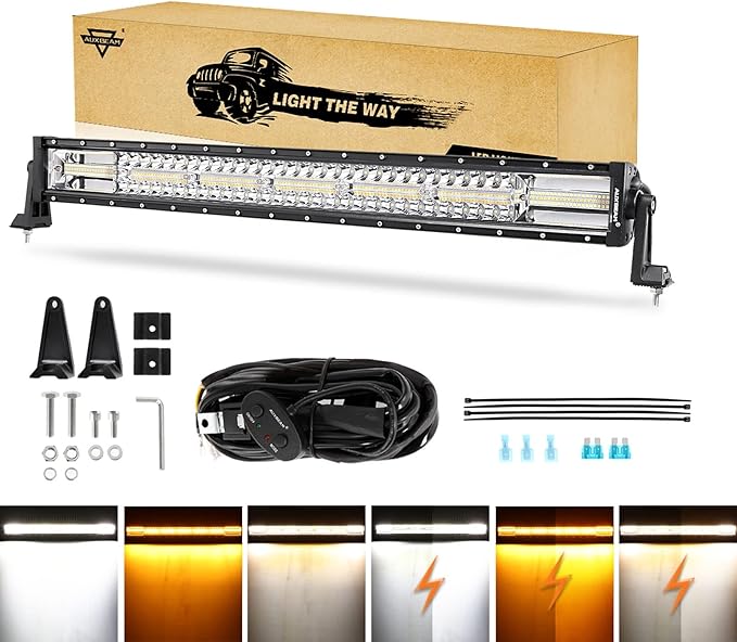 Auxbeam LED Light Bar 30 Inch, 180W 6 Modes Strobe Lights Amber White Flood Spot Combo Flashing Fog Driving Work Light for Car Jeep Off Road SUV UTV ATV Pickup Truck with 10FT Wiring Harness