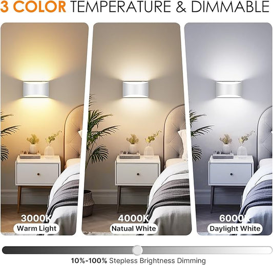 FOLKSMATE Battery Operated Wall Sconces Set of 2, White Rechargeable Remote & Touch Wall Lamps, 3 Color Temperatures, Dimmable Lamp for Bedroom, Living Room, Hallway
