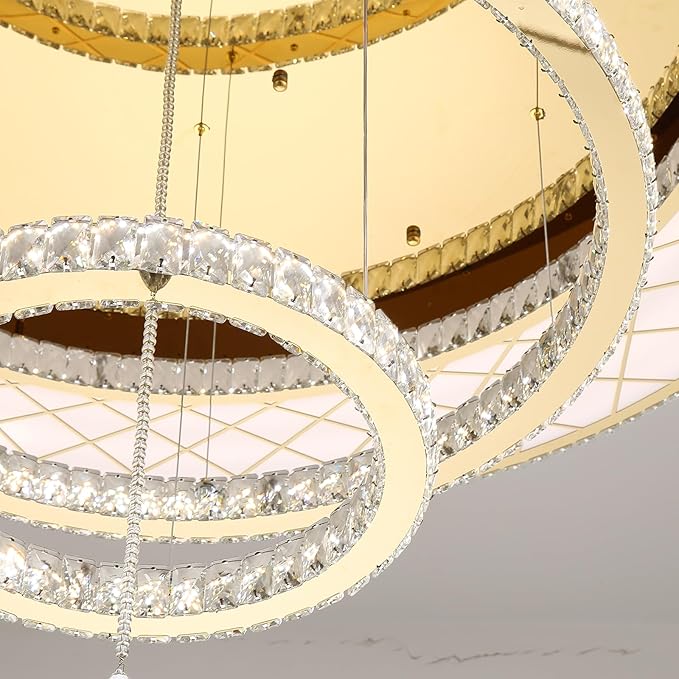 HAIXIANG 48 inch Large Size Glam Chandelier Crystal Ceiling Light for Living Room Chandeliers Lighting Fixtures with Remote Dimmable LED Light,Gold Luxury Interior Light