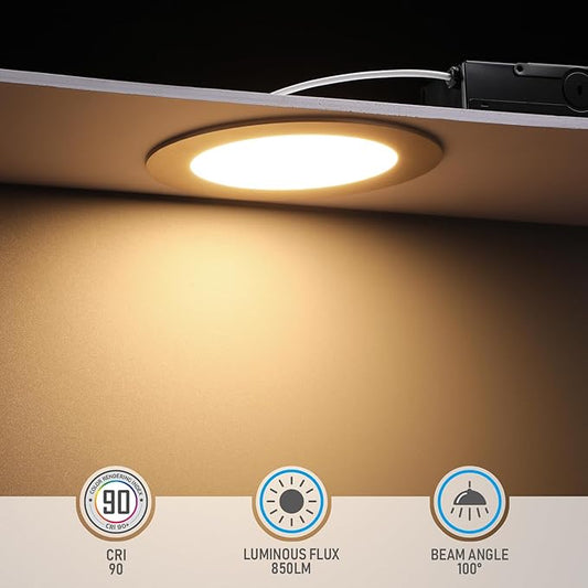 TORCHSTAR E-Lite Series 6 Inch Slim Recessed Lighting with J-Box, 13.5W Ultra-Thin LED Recessed Light, Dimmable Canless Downlight, ETL&ES Listed, CRI90, 3000K Warm White, Satin Nickel, Pack of 6