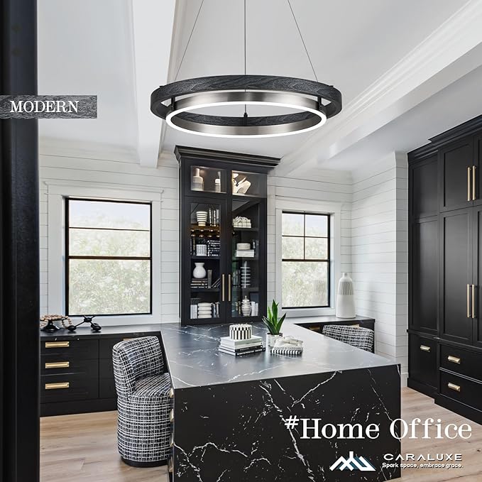 LED Ring Chandelier Dimmable Black Chandelier Round Foyer Chandeliers Light Brushed Nickel Circular Chandeliers for Dining Room Entry Bedroom Office Living Room 24in
