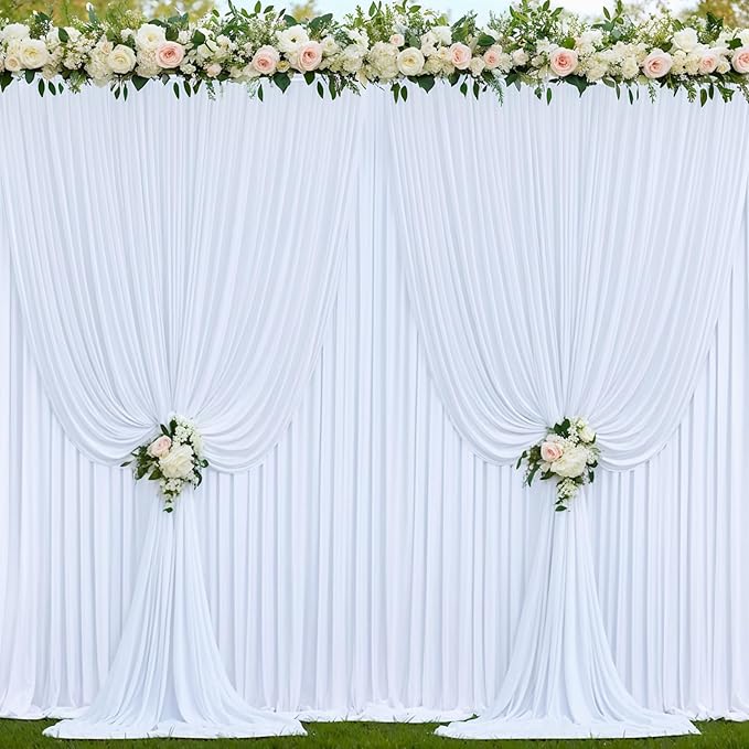 4 Panels White Backdrop Curtains for Wedding Party Wrinkle Free Backdrops Curtain Drapes Fabric Decorations Photo Back Drop Cloth for Baby Shower Photography Stage Reception 20ft(W) x 12ft(H)