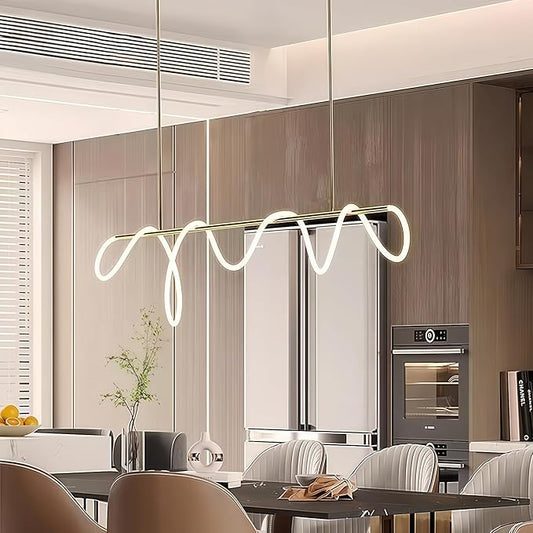 Modern LED Linear Pendant Light for Dining Room, Gold Chandelier for Office, 78" DIY Ceiling Chandelier Light with Remote Control Stepless Dimming, Restaurant Kitchen Long Hose Lamp
