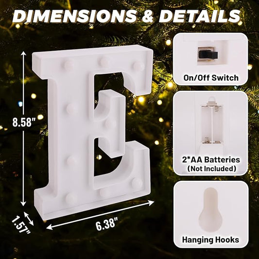 LED Light Up Marquee Letters, Battery Powered Decorative LED Letter Lights, Alphabet Light Up Letters for Wedding Birthday Party,Holiday Lamp or Home Bar Decoration (Letter E)