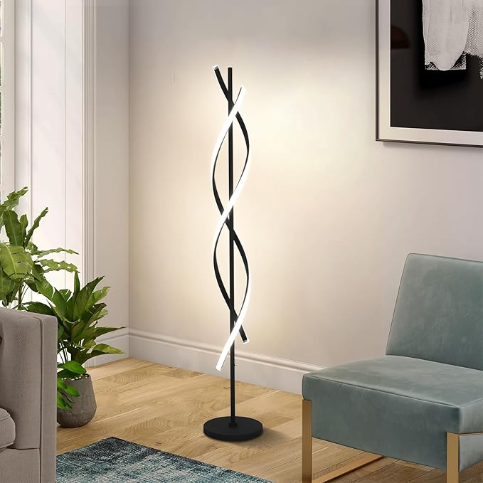 ADISUN 40W LED Floor Lamp Remote Control Dimmable Spiral Floor Lamp Indoor Tall Lamp Floor Lamps for Living Rooms Family Rooms Bedrooms Offices Lighting (Black)