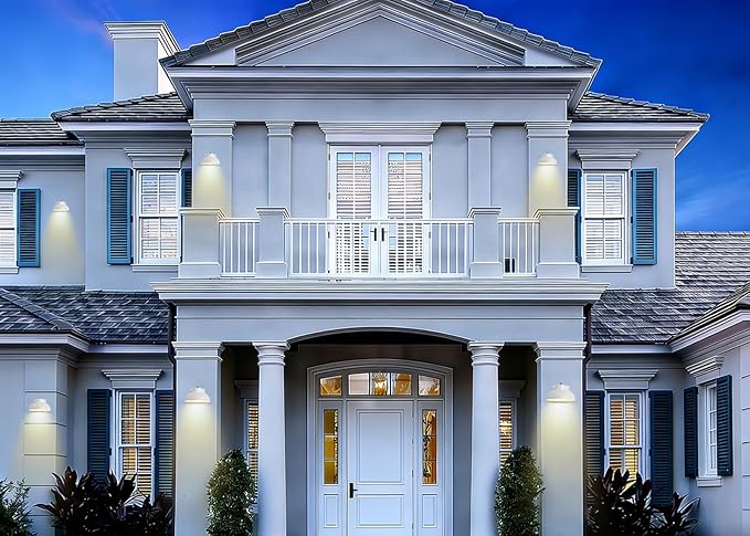 LED Outdoor Wall Lights, 2 Pack Dusk to Dawn LED Porch Light 12W Integrated 3000K Farmhouse Barn Style White Metal Wall Mount Light Hardwired for Porches, Garages, Patios, Sheds, Driveways, Walkways