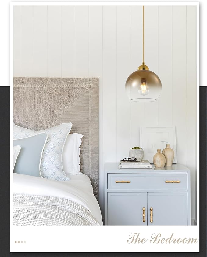 Modern Gradient Gold Glass Pendant Light,7.8-Inch Globe Adjustable Hanging Pendant Light for Bedroom Kitchen Island Dining Room Stairwell