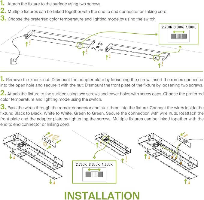 ASD Swivel LED Under Cabinet Lighting Plug in or Hardwired 32 Inch, Dimmable Under Cabinet Lights with High/Low/Off Switch, 3CCT 2700K-4000K, Linkable Under Counter Lights for Kitchen, White, ETL