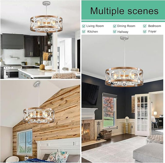 Semi Flush Mount Ceiling Light Fixture Ceiling Mount 6-Light Rustic Farmhouse Chandelier for Dining Room, Light Fixture Ceiling Round Metal Kitchen Light Fixtures Ceiling Mount