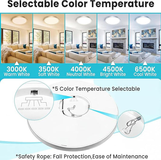 libtit 7 inch Flush Mount LED Ceiling Light Fixture, 3000K-6500K Adjustable, 15W 1500lm White Satin Round Ceiling Lamp for Bathroom Hallway Kitchen Bedroom, 1 Pack
