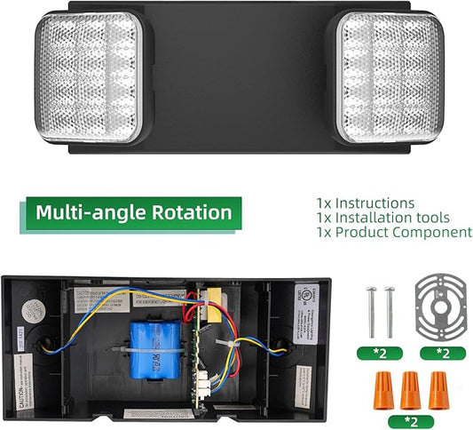 4 Packs Blacks Emergency Lights with Backup Battery,Two Head Adjustable Fire Commercial Emergency Light Fixture-UL Listed-120/277VAC-Led Emergency Exit Lights Fixtures for Business.