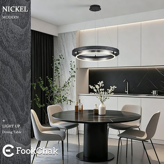 LED Black Ring Chandelier Dimmable Round Chandelier Circular Entryway Chandeliers Light Brushed Nickel Chandeliers for Dining Room Foyer Bedroom Home Office 24in