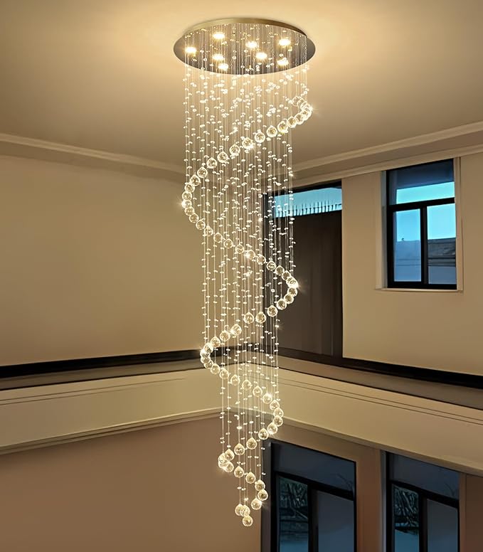 HAIXIANG W24 x H78 Inches Crystal Glam Chandelier Long Light Chandeliers with Dimmable Light Bulbs Gold High Ceiling Pendants Light Fixtures for Foyer Entryway Living Room Stair