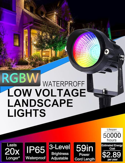 Halloween Landscape Lights with Remote Control 120V Landscape Lighting 12W RGBW Outdoor LED Spotlights Color Changing LED RGB Flood Spot Lights for Yard Garden Path Patio Tree Decorative