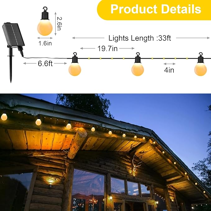 Solar String Lights Outdoor with Remote Waterproof 33 Feet 100 LED Solar Patio Lights USB Rechargeable 8 Light Modes Solar Powered String Lights for Garden Christmas Party Decor