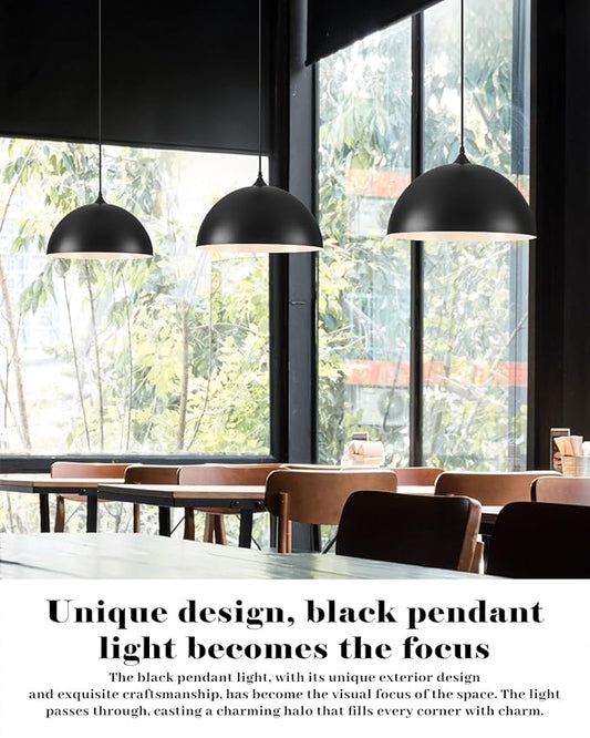 Large Pendant Lights Kitchen Island, 16 Inch Black and White Dome Pendant Light, Black Farmhouse Pendant Light, Large Industrial Pendant Lights for Kitchen Island, Dining Room, Cafe, 2 Pack