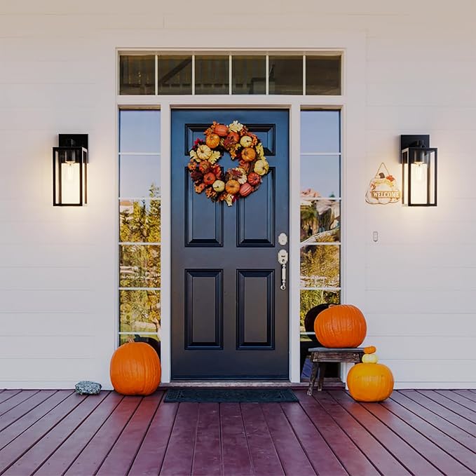 Kalium Porch Wall Lights Outdoor, Waterproof Lanterns with Frame and Clear Glass Shade, Exterior Front Porch Light Matte Black Wall Sconce, Modern Mounted Lighting for Patio Entryway Hallway