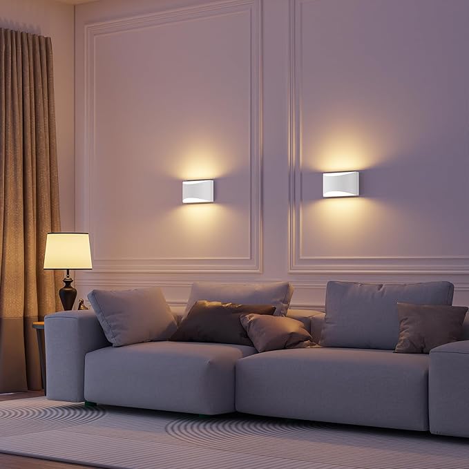 Black Modern LED Wall Sconce, 3 Colors Indoor Wall Lights, 10W Hardwired Up and Down Aluminum Wall Mount Lamp for Bedroom Living Room Hallway Corridor (White, 2 Pack)