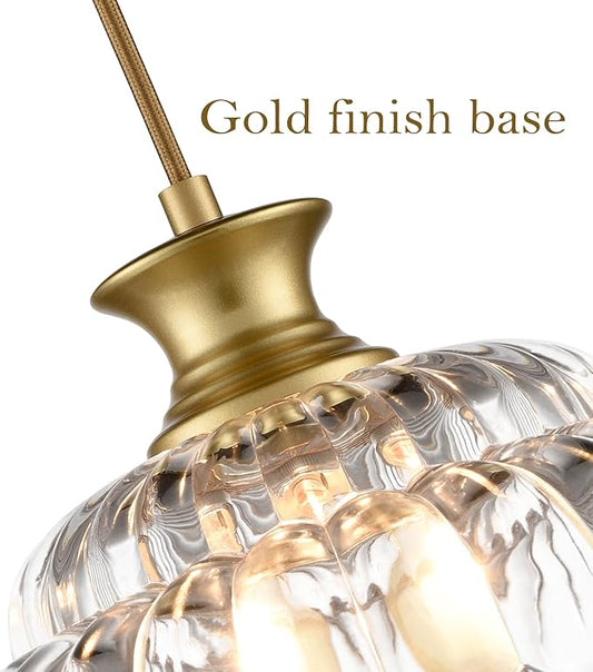 HYDELITE Vintage Glass Pendant Lights Kitchen Island Gold Pendant Light Fixture Modern Hanging Light Fixture for Dinning Room Bedroom Entryway