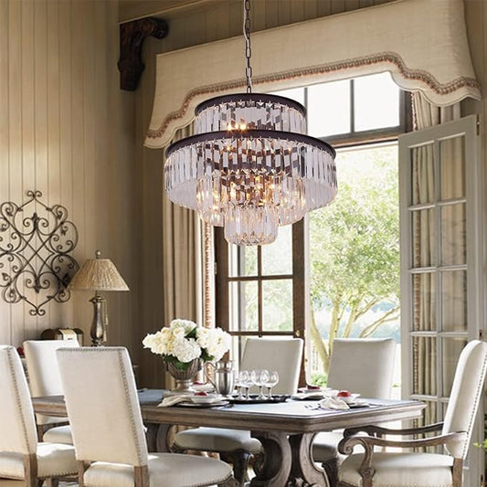 Crystal Chandelier Pendant Light Fixture 7-Light 4-Tier Brown Chandeliers for Dining Room, Bedroom, Entryway, Living Room