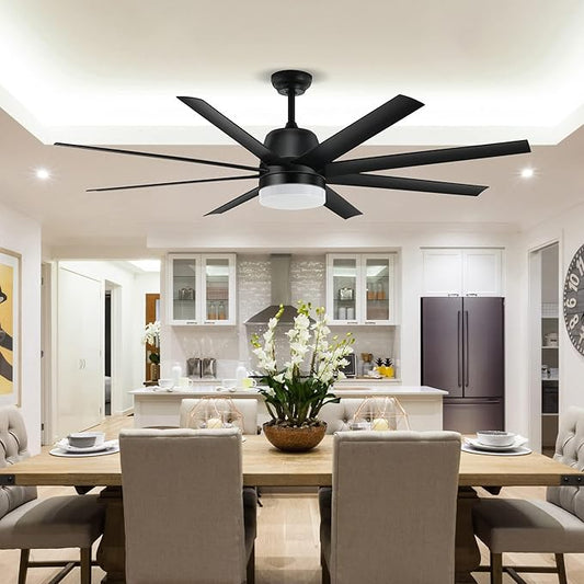 YITAHOME Black Ceiling Fans 60 Inch with Lights and Remote, Modern Fan for Indoor with Quiet Reversible 6 Speeds Motor, Dimmable LED 3 Color, Memory Function for Bedroom Living Room